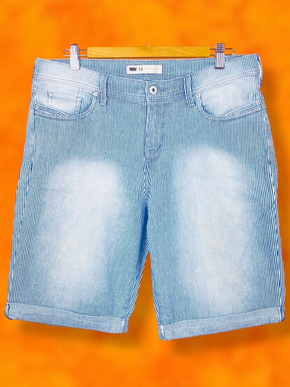 Levi’s Vintage Silver Tab Pin Striped Seersucker Light Wash Denim Bermuda Shorts
